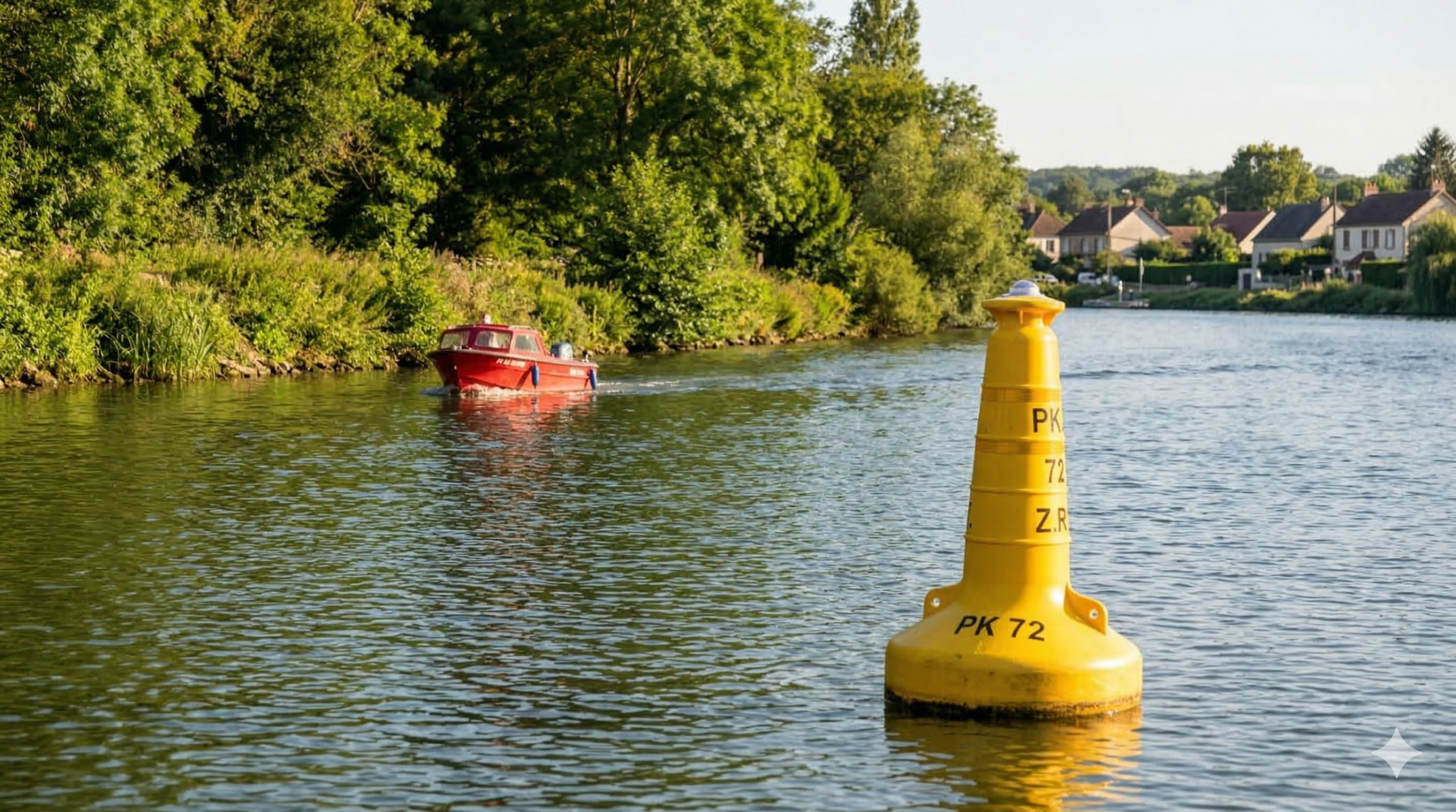 Bateau à moteur naviguant lentement près du rivage dans la zone des 300 mètres - Réglementation vitesse