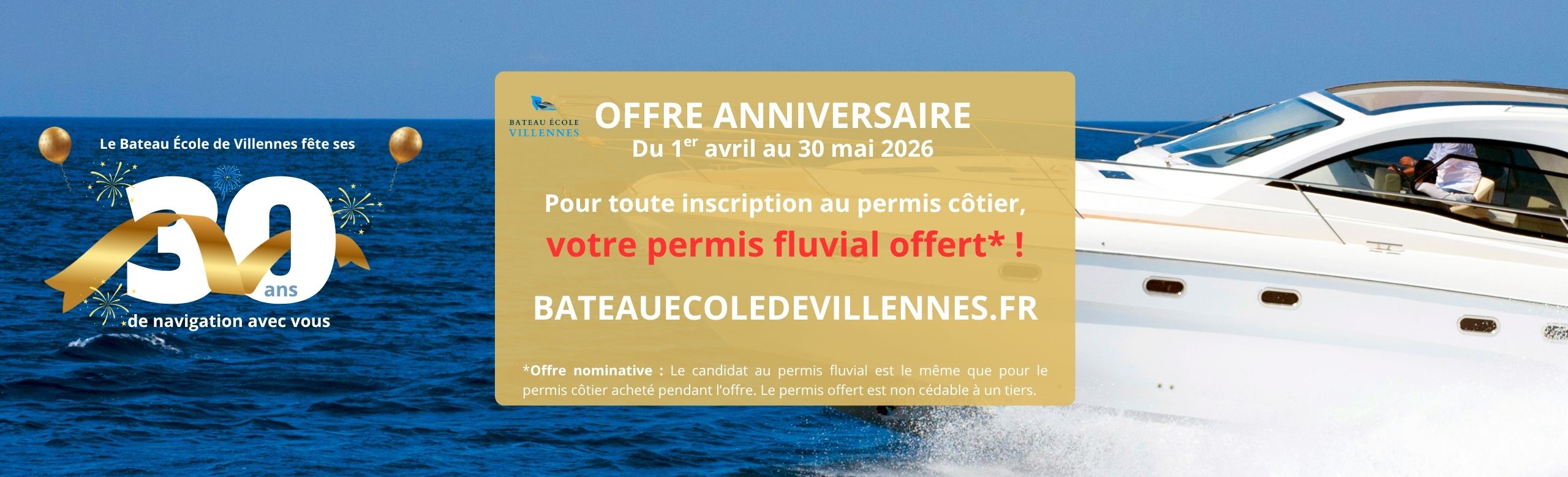 offre anniversaire 30 ans du bateau école de Villennes